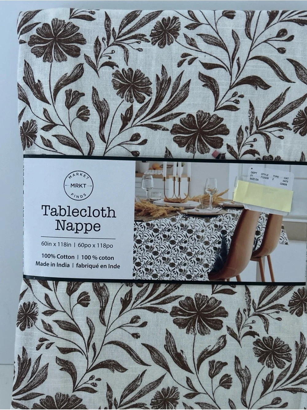 Lauren Ralph Lauren Fall Elegant Brown and Cream Floral Tablecloth 60” X 120”